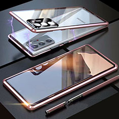 Handyhülle Hülle Luxus Aluminium Metall Rahmen Spiegel 360 Grad Ganzkörper Tasche T01 für Samsung Galaxy Note 20 Ultra 5G Rosa