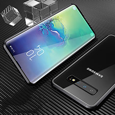 Handyhülle Hülle Luxus Aluminium Metall Rahmen Spiegel 360 Grad Ganzkörper Tasche T01 für Samsung Galaxy S10 5G Schwarz
