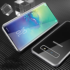Handyhülle Hülle Luxus Aluminium Metall Rahmen Spiegel 360 Grad Ganzkörper Tasche T01 für Samsung Galaxy S10 5G Silber