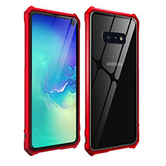 Handyhülle Hülle Luxus Aluminium Metall Rahmen Spiegel 360 Grad Ganzkörper Tasche T01 für Samsung Galaxy S10e Rot