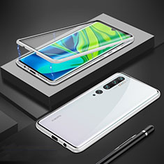 Handyhülle Hülle Luxus Aluminium Metall Rahmen Spiegel 360 Grad Ganzkörper Tasche T01 für Xiaomi Mi Note 10 Pro Weiß