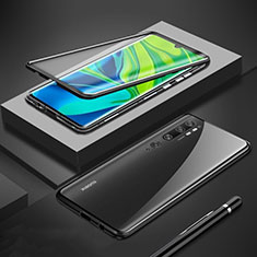 Handyhülle Hülle Luxus Aluminium Metall Rahmen Spiegel 360 Grad Ganzkörper Tasche T01 für Xiaomi Mi Note 10 Schwarz