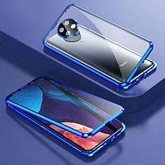 Handyhülle Hülle Luxus Aluminium Metall Rahmen Spiegel 360 Grad Ganzkörper Tasche T01 für Xiaomi Poco F2 Pro Blau