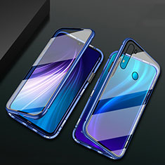 Handyhülle Hülle Luxus Aluminium Metall Rahmen Spiegel 360 Grad Ganzkörper Tasche T01 für Xiaomi Redmi Note 8 (2021) Blau