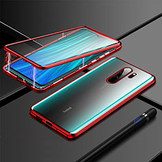Handyhülle Hülle Luxus Aluminium Metall Rahmen Spiegel 360 Grad Ganzkörper Tasche T01 für Xiaomi Redmi Note 8 Pro Rot