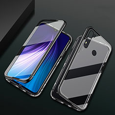 Handyhülle Hülle Luxus Aluminium Metall Rahmen Spiegel 360 Grad Ganzkörper Tasche T01 für Xiaomi Redmi Note 8 Schwarz