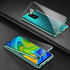 Handyhülle Hülle Luxus Aluminium Metall Rahmen Spiegel 360 Grad Ganzkörper Tasche T01 für Xiaomi Redmi Note 9 Grün