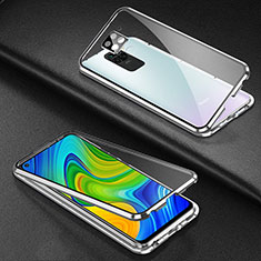 Handyhülle Hülle Luxus Aluminium Metall Rahmen Spiegel 360 Grad Ganzkörper Tasche T01 für Xiaomi Redmi Note 9 Silber