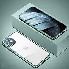 Handyhülle Hülle Luxus Aluminium Metall Rahmen Spiegel 360 Grad Ganzkörper Tasche T02 für Apple iPhone 12 Mini Minzgrün