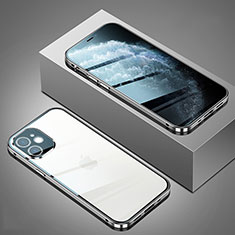 Handyhülle Hülle Luxus Aluminium Metall Rahmen Spiegel 360 Grad Ganzkörper Tasche T02 für Apple iPhone 12 Mini Silber