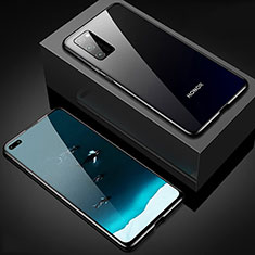 Handyhülle Hülle Luxus Aluminium Metall Rahmen Spiegel 360 Grad Ganzkörper Tasche T02 für Huawei Honor View 30 5G Schwarz