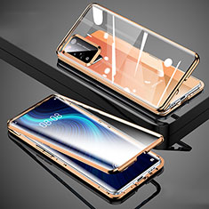 Handyhülle Hülle Luxus Aluminium Metall Rahmen Spiegel 360 Grad Ganzkörper Tasche T02 für Huawei Honor X10 5G Gold