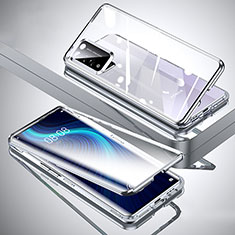 Handyhülle Hülle Luxus Aluminium Metall Rahmen Spiegel 360 Grad Ganzkörper Tasche T02 für Huawei Honor X10 5G Silber