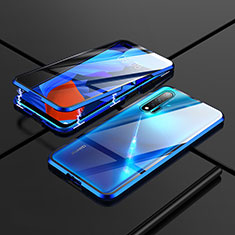 Handyhülle Hülle Luxus Aluminium Metall Rahmen Spiegel 360 Grad Ganzkörper Tasche T02 für Huawei Nova 6 Blau