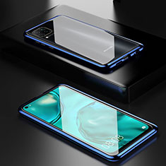 Handyhülle Hülle Luxus Aluminium Metall Rahmen Spiegel 360 Grad Ganzkörper Tasche T02 für Huawei Nova 6 SE Blau