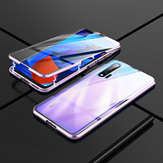 Handyhülle Hülle Luxus Aluminium Metall Rahmen Spiegel 360 Grad Ganzkörper Tasche T02 für Huawei Nova 6 Violett