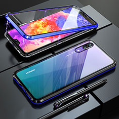 Handyhülle Hülle Luxus Aluminium Metall Rahmen Spiegel 360 Grad Ganzkörper Tasche T02 für Huawei P20 Blau
