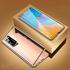Handyhülle Hülle Luxus Aluminium Metall Rahmen Spiegel 360 Grad Ganzkörper Tasche T02 für Huawei P40 Gold