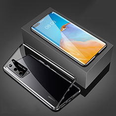 Handyhülle Hülle Luxus Aluminium Metall Rahmen Spiegel 360 Grad Ganzkörper Tasche T02 für Huawei P40 Schwarz
