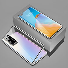 Handyhülle Hülle Luxus Aluminium Metall Rahmen Spiegel 360 Grad Ganzkörper Tasche T02 für Huawei P40 Silber