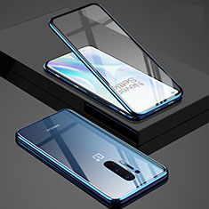 Handyhülle Hülle Luxus Aluminium Metall Rahmen Spiegel 360 Grad Ganzkörper Tasche T02 für OnePlus 8 Pro Blau