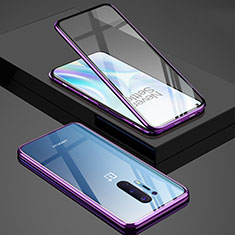 Handyhülle Hülle Luxus Aluminium Metall Rahmen Spiegel 360 Grad Ganzkörper Tasche T02 für OnePlus 8 Pro Violett