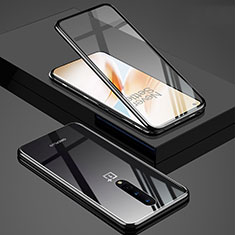 Handyhülle Hülle Luxus Aluminium Metall Rahmen Spiegel 360 Grad Ganzkörper Tasche T02 für OnePlus 8 Schwarz