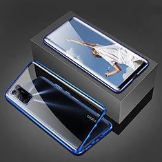 Handyhülle Hülle Luxus Aluminium Metall Rahmen Spiegel 360 Grad Ganzkörper Tasche T02 für Oppo A72 Blau