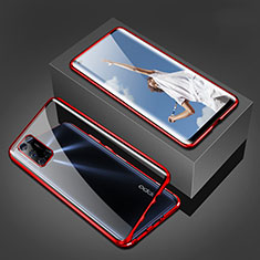 Handyhülle Hülle Luxus Aluminium Metall Rahmen Spiegel 360 Grad Ganzkörper Tasche T02 für Oppo A72 Rot