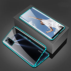 Handyhülle Hülle Luxus Aluminium Metall Rahmen Spiegel 360 Grad Ganzkörper Tasche T02 für Oppo A92 Grün