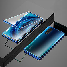 Handyhülle Hülle Luxus Aluminium Metall Rahmen Spiegel 360 Grad Ganzkörper Tasche T02 für Oppo Find X2 Blau
