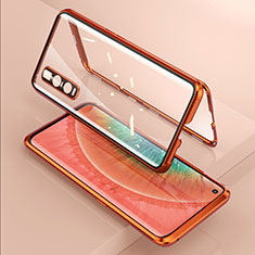 Handyhülle Hülle Luxus Aluminium Metall Rahmen Spiegel 360 Grad Ganzkörper Tasche T02 für Oppo Find X2 Pro Orange