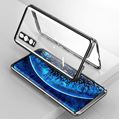 Handyhülle Hülle Luxus Aluminium Metall Rahmen Spiegel 360 Grad Ganzkörper Tasche T02 für Oppo Find X2 Pro Schwarz