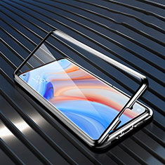 Handyhülle Hülle Luxus Aluminium Metall Rahmen Spiegel 360 Grad Ganzkörper Tasche T02 für Oppo Reno4 5G Schwarz