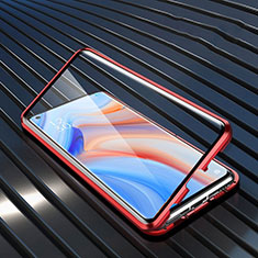 Handyhülle Hülle Luxus Aluminium Metall Rahmen Spiegel 360 Grad Ganzkörper Tasche T02 für Oppo Reno4 Pro 5G Rot