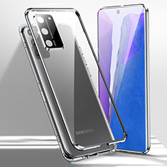 Handyhülle Hülle Luxus Aluminium Metall Rahmen Spiegel 360 Grad Ganzkörper Tasche T02 für Samsung Galaxy Note 20 5G Silber