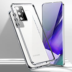 Handyhülle Hülle Luxus Aluminium Metall Rahmen Spiegel 360 Grad Ganzkörper Tasche T02 für Samsung Galaxy Note 20 Ultra 5G Silber