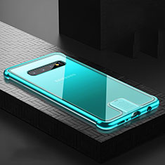 Handyhülle Hülle Luxus Aluminium Metall Rahmen Spiegel 360 Grad Ganzkörper Tasche T02 für Samsung Galaxy S10 5G Cyan