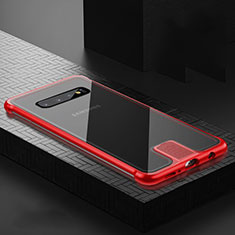 Handyhülle Hülle Luxus Aluminium Metall Rahmen Spiegel 360 Grad Ganzkörper Tasche T02 für Samsung Galaxy S10 5G Rot