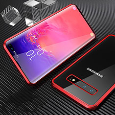 Handyhülle Hülle Luxus Aluminium Metall Rahmen Spiegel 360 Grad Ganzkörper Tasche T02 für Samsung Galaxy S10 Plus Rot