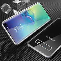 Handyhülle Hülle Luxus Aluminium Metall Rahmen Spiegel 360 Grad Ganzkörper Tasche T02 für Samsung Galaxy S10 Plus Silber