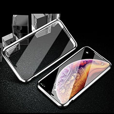 Handyhülle Hülle Luxus Aluminium Metall Rahmen Spiegel 360 Grad Ganzkörper Tasche T02 für Xiaomi Mi A3 Silber