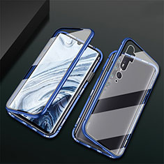 Handyhülle Hülle Luxus Aluminium Metall Rahmen Spiegel 360 Grad Ganzkörper Tasche T02 für Xiaomi Mi Note 10 Blau