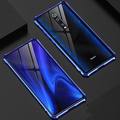 Handyhülle Hülle Luxus Aluminium Metall Rahmen Spiegel 360 Grad Ganzkörper Tasche T02 für Xiaomi Redmi K20 Blau