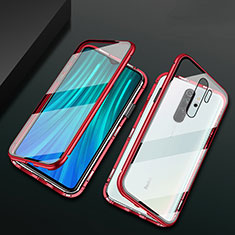 Handyhülle Hülle Luxus Aluminium Metall Rahmen Spiegel 360 Grad Ganzkörper Tasche T02 für Xiaomi Redmi Note 8 Pro Rot