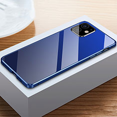 Handyhülle Hülle Luxus Aluminium Metall Rahmen Spiegel 360 Grad Ganzkörper Tasche T03 für Apple iPhone 12 Mini Blau