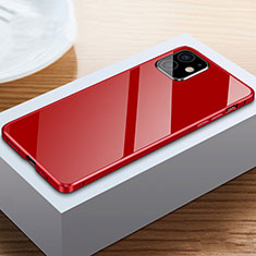 Handyhülle Hülle Luxus Aluminium Metall Rahmen Spiegel 360 Grad Ganzkörper Tasche T03 für Apple iPhone 12 Mini Rot