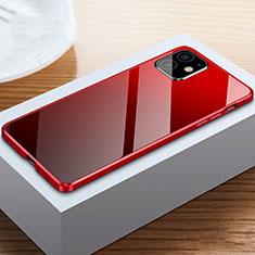 Handyhülle Hülle Luxus Aluminium Metall Rahmen Spiegel 360 Grad Ganzkörper Tasche T03 für Apple iPhone 12 Mini Rot und Schwarz