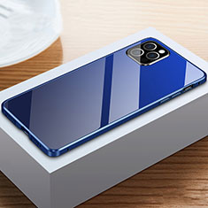 Handyhülle Hülle Luxus Aluminium Metall Rahmen Spiegel 360 Grad Ganzkörper Tasche T03 für Apple iPhone 12 Pro Max Blau