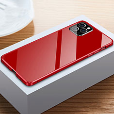 Handyhülle Hülle Luxus Aluminium Metall Rahmen Spiegel 360 Grad Ganzkörper Tasche T03 für Apple iPhone 12 Pro Max Rot